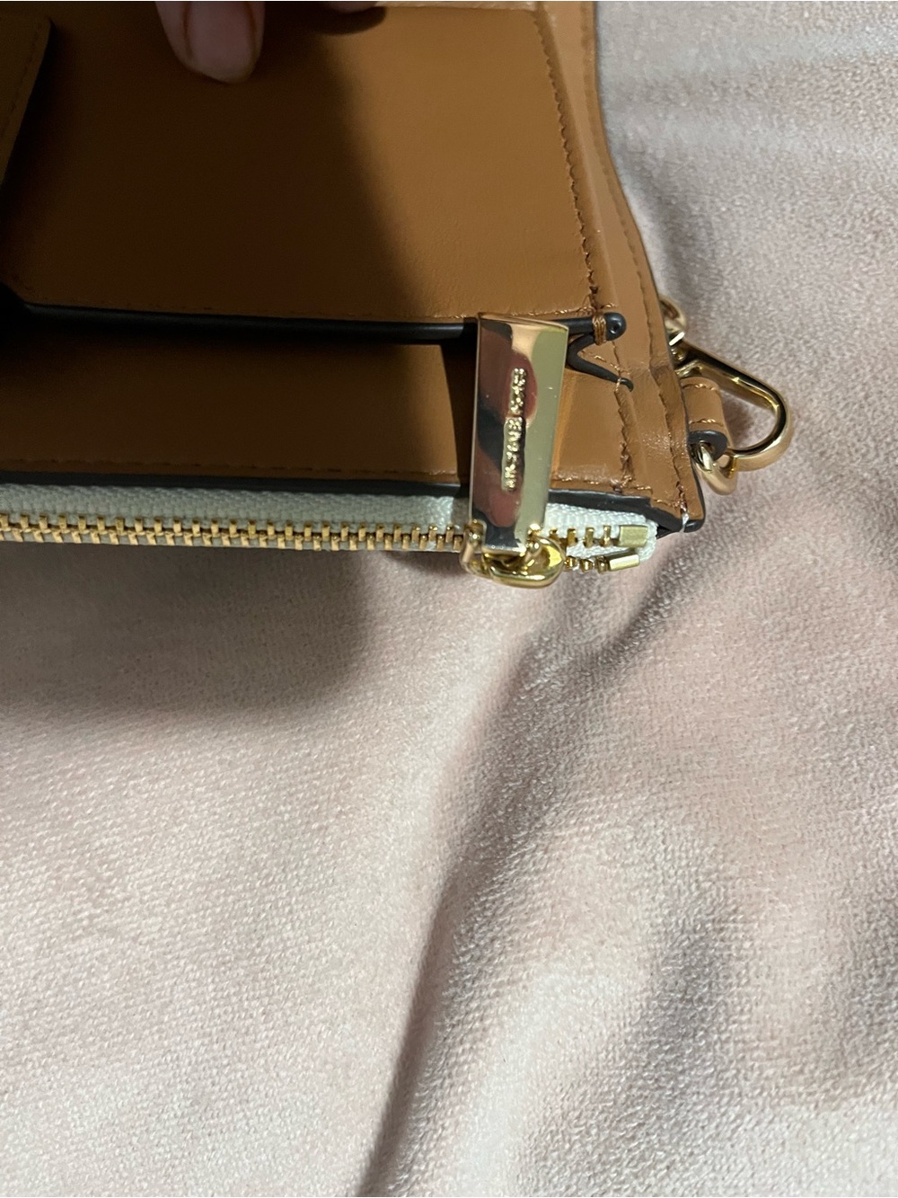 Michael Kors Cream and Taupe Logo Wristlet with Gold Plate - Picture 5 of 6